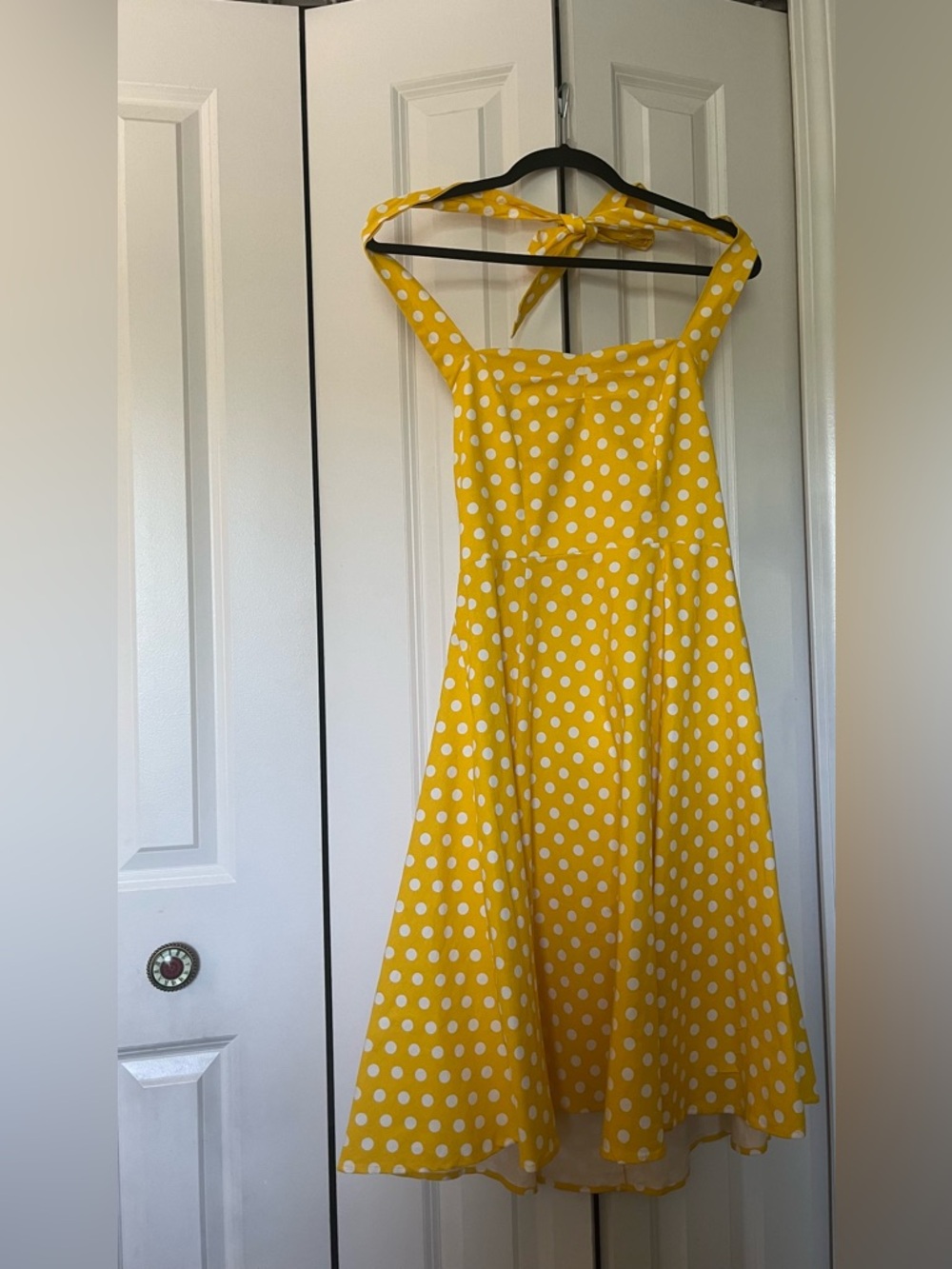 Yellow Polka Dot Midi Halter Dress